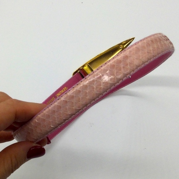 Vintage Pink snakeskin leather belt gold buckle 80s‎ 90s western rodeo cowboy 30 main image 6
